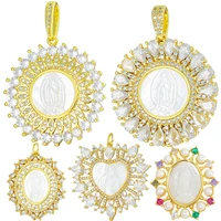 juya diy 18k real gold plated christian cross pendants supplies handmade cubic zirconia pearl shell saint virgin mary charms