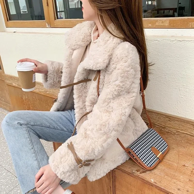 sky blue korean Winter Women Elegant Solid Faux Rabbit Fur Coats Female Soft Blue Warm Mink Fur Jackts Korean Fashion Outerwears