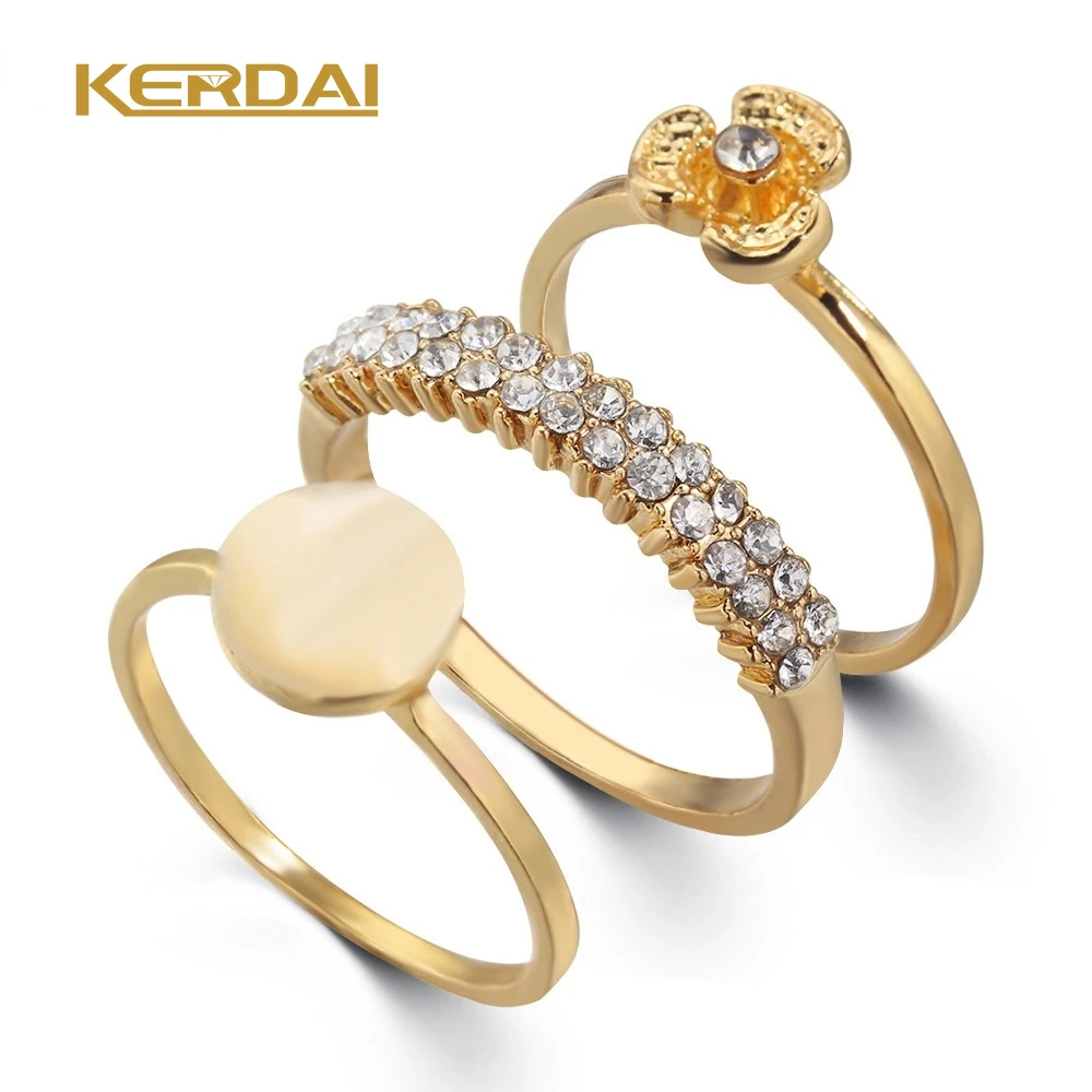 

Retro Simple Gold Color Little Flower Round Crystal Rhinestone Ring Sets for Women Girls Multi Layers Finger Ring Jewelry