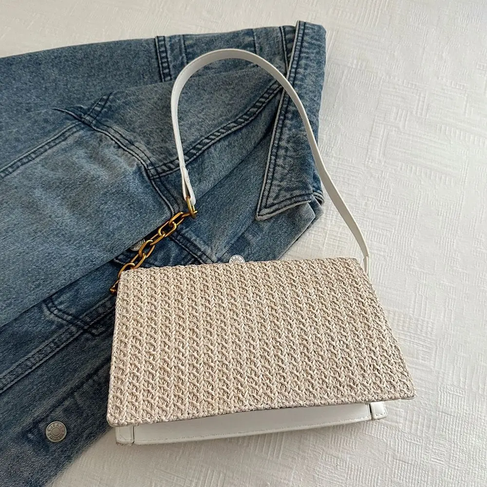 Модная соломенная сумка через плечо большой вместимости с цепочкой ручной
