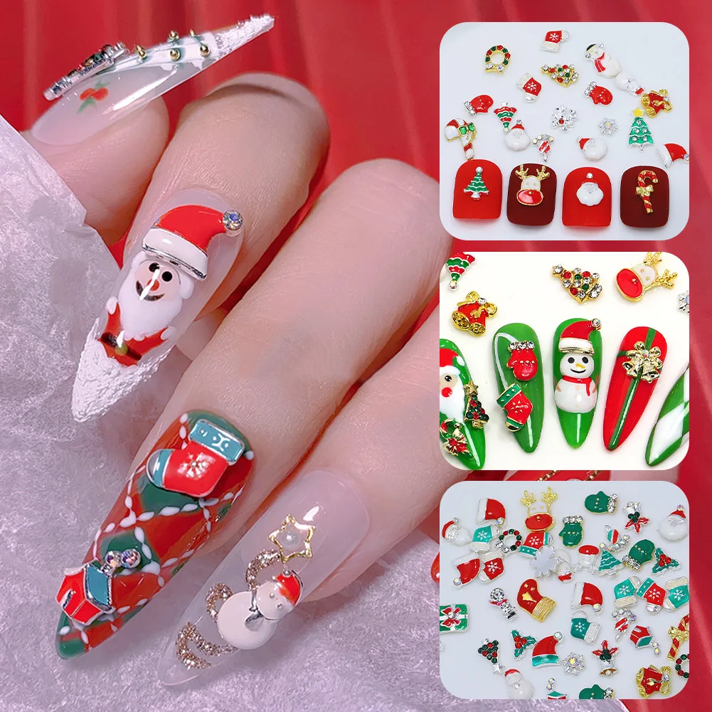 

New Christmas Nail Decorations 3D Resin Nail Charm Snowflakes Xmas Tree Santa Claus Alloy Rhinestones Nail Art Accessories