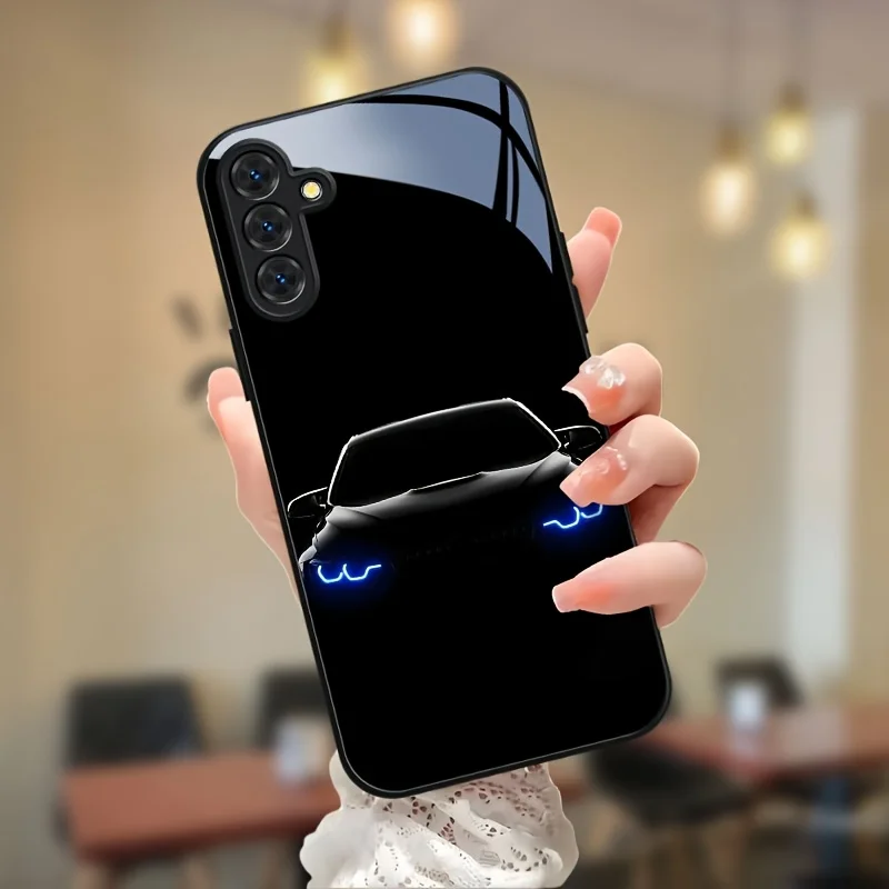 Жесткий чехол для Samsung Galaxy в стиле спортивного гоночного автомобиля, глянцевый чехол для телефона с принтом суперкара с синими фарами на темном фоне (art.: 3920dc683ffd6) - 3920dc683ffd6