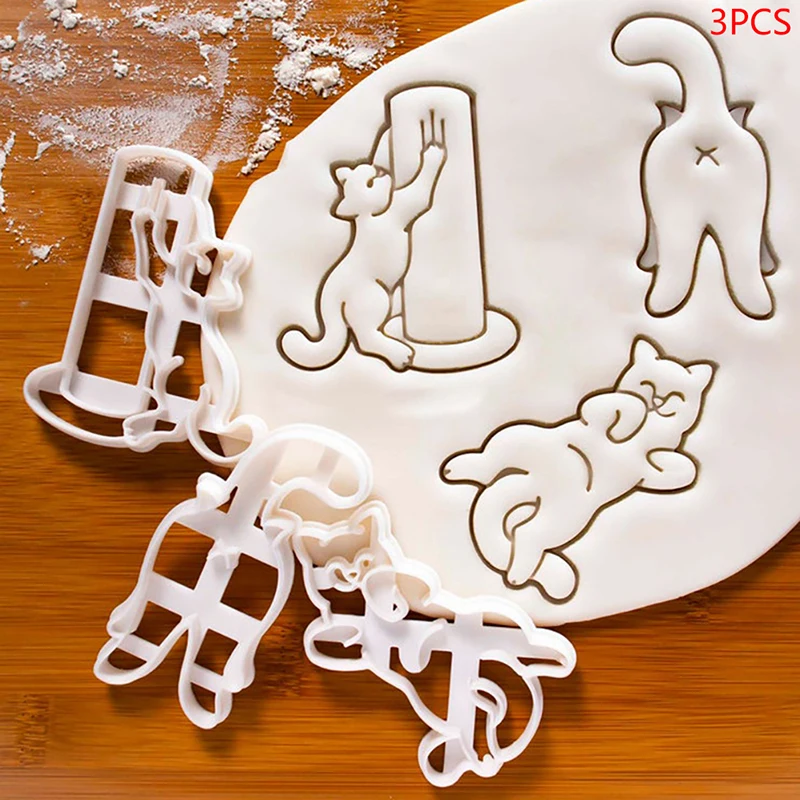 

3pcs Cat Cookie Cutters Kitty Butt Shape DIY Biscuit Cookie Mold Stamp Bakeware Occasions-fun Soft Materials PLA Best-looking