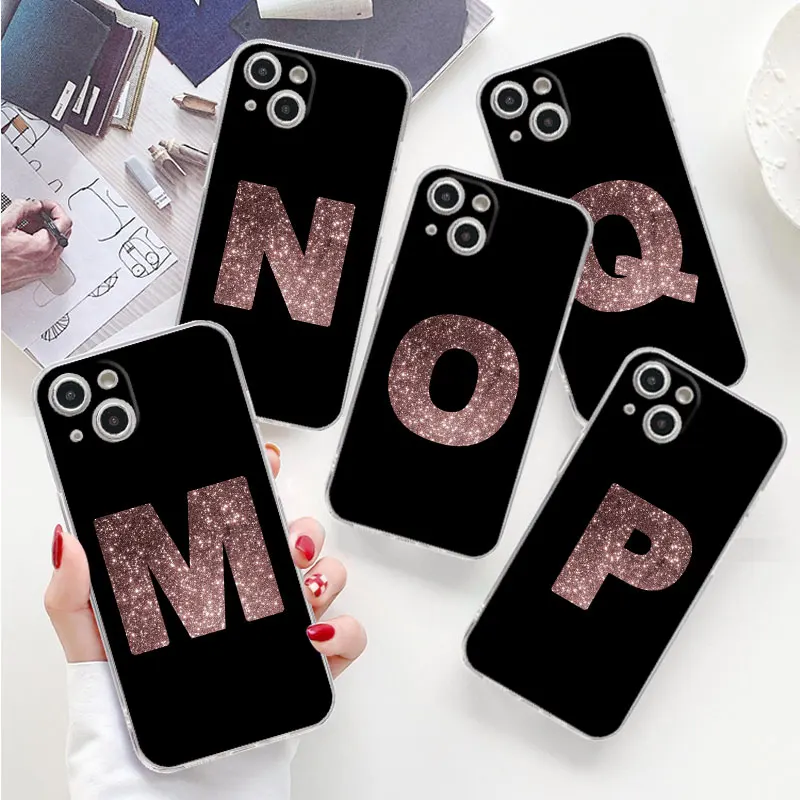 

Letter Pink M N Fashion Initial Clear Case For Apple iPhone 11 14 13 Pro 12 7 8 Plus SE 2022 XR X XS Max 6 6S Phone Cover