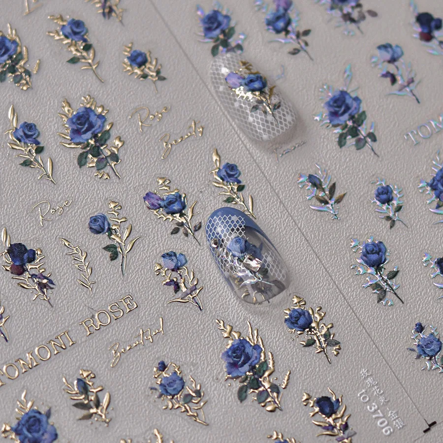 ЯПОНСКИЕ ВИНТАЖНЫЕ красные и синие розы лазерные наклейки для дизайна ногтей