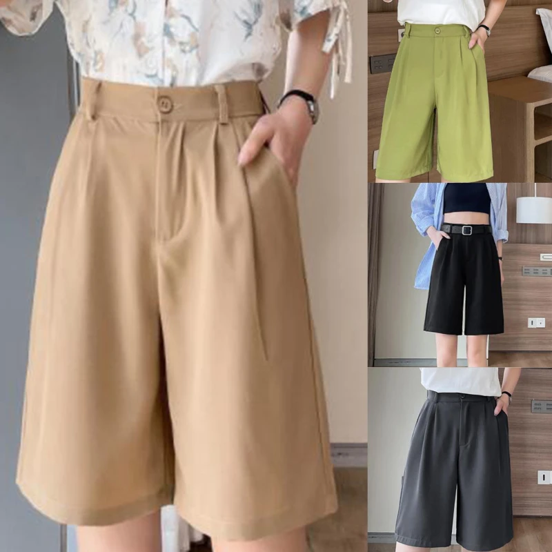 

Suit Shorts Female Summer Wear Thin Thin Paragraph Loose Casual High Waist Wide Leg Five Pants A Word Straight In The Pants