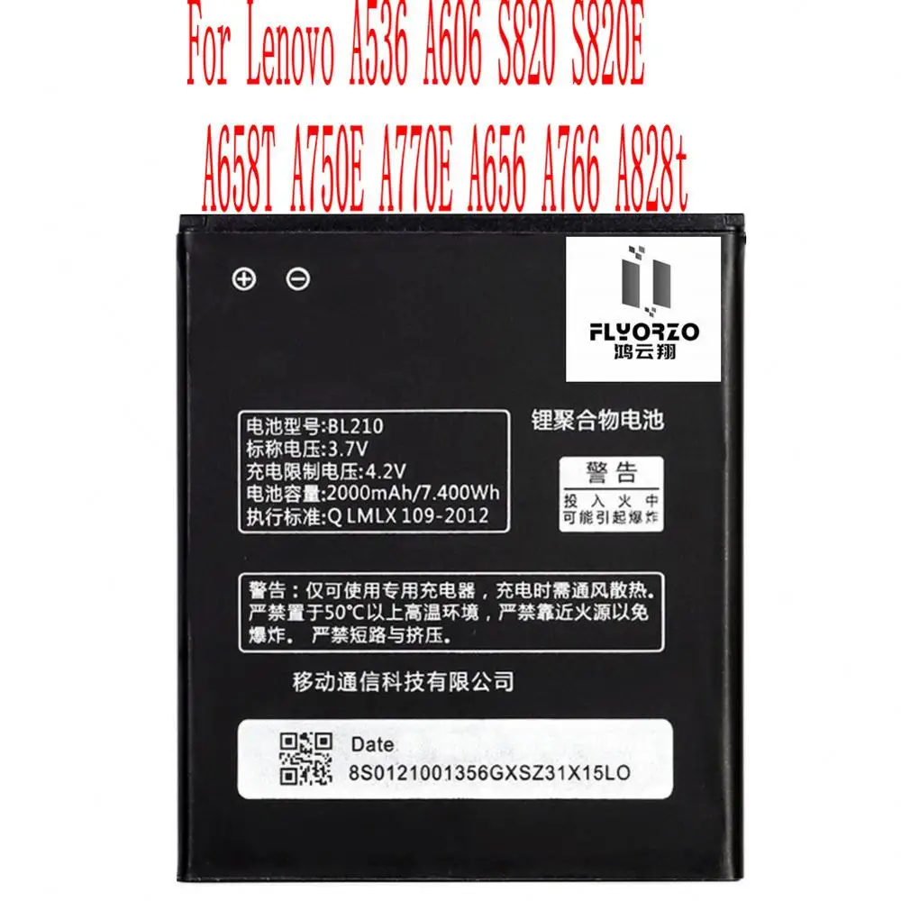 

High Quality 2000mAh BL210 Battery For Lenovo A536 A606 S820 S820E A658T A750E A770E A656 A766 A828t Cell Phone