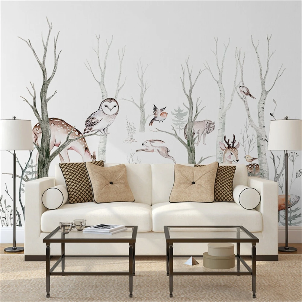 

custom Nordic cartoon animal abstract forest mural wallpaper for boy girl children's room murals bedroom background wall paper
