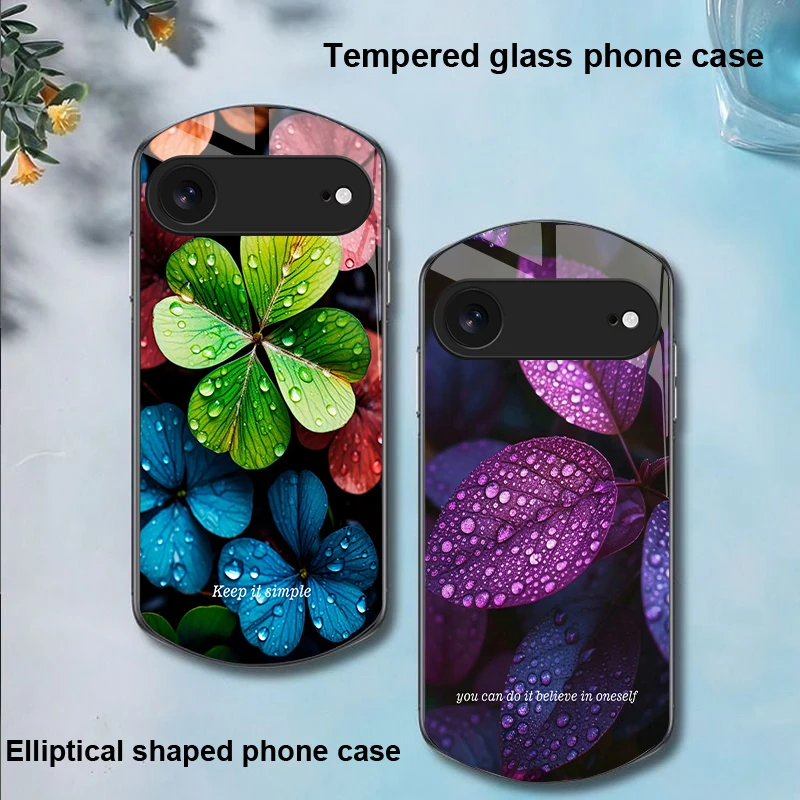 Фото Синие фиолетовые листья для iPhone 17, 16, 15, 14, 13 Plus 12, mini 11 Pro Max XR Xs X 7 8 22, эллиптический чехол для телефона из закаленного стекла №3