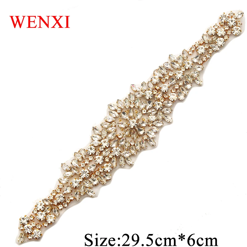 

WENXI 10PCS Wholesale Bride Gown Sash Rhinestones Applique For Wedding Dress Waistand Clear Rose Gold Crystal Accessories WX898