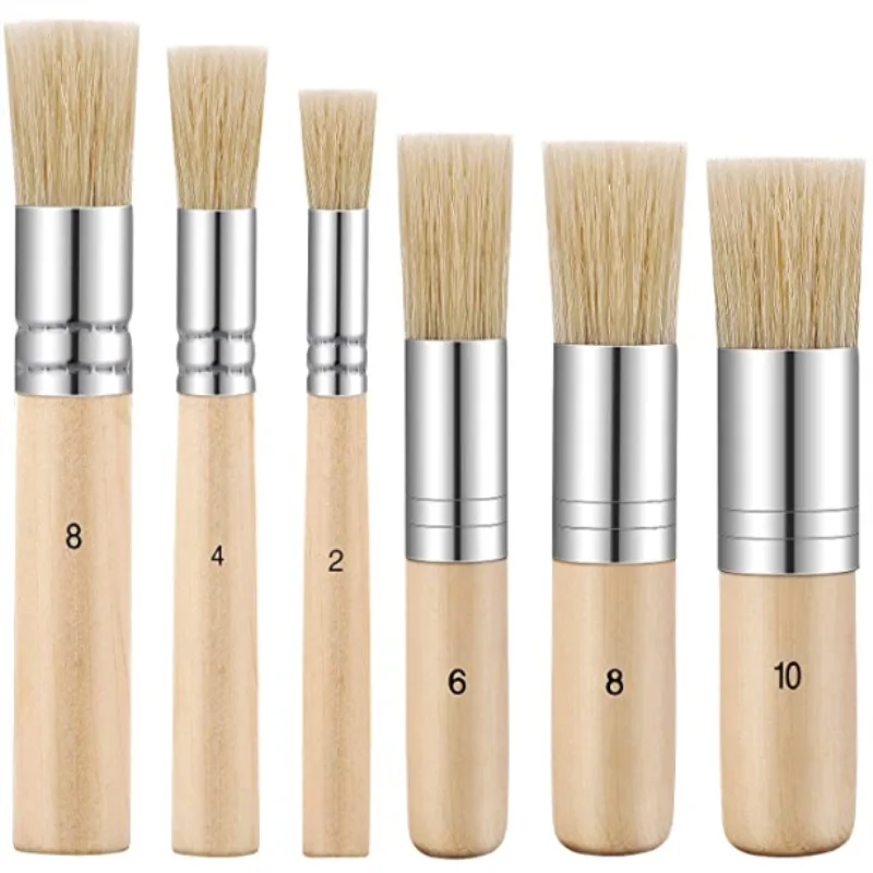 

3/6Pcs Wooden Handle Watercolor Painting Stencil Brush Hog Bristle Acrylic Oil Painting Brushes Student Professional Art Supply