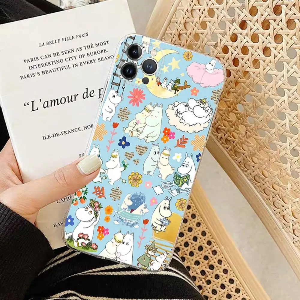 Фото Прозрачный мягкий чехол для телефона с изображением аниме M-Moomins для IPhone 15, 12, 14, 16, 17, 13 Plus 11 Pro Max 13 Pro №4