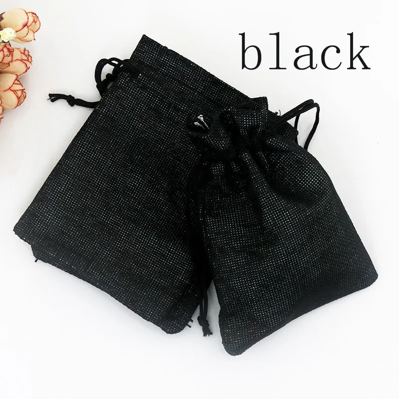 

Hot 100PCS 7*9cm Black Linen Jute Drawstring Gift Bags Sacks Party Favors Packaging Bag Wedding Candy Gift Bags party Supplies