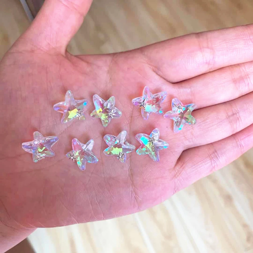 

10pcs Luxury Crystal Star Nail Art Charm 3D Summer Ocean Series Aurora Large Starfish Nail Decoration DIY Glitter Nail Supplies