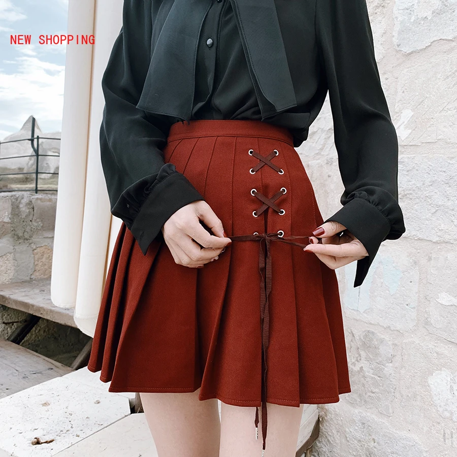 

Gothic Lolita Skirt Women Ladies 2021 Black Red Mini Pleated Ball Gown Autumn High Waist Red Plaid Short Skirts Spring Autumn
