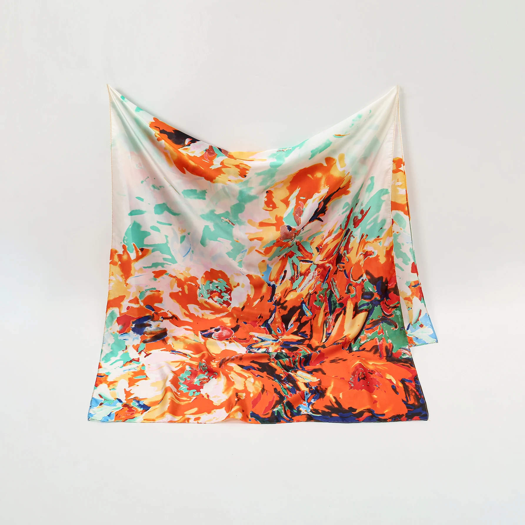 Шелковые женские шарфы с цветочным принтом Длинная атласная шаль для женщин