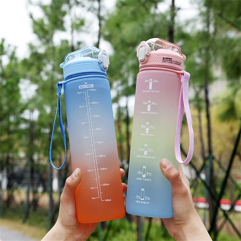 

1000ml Sandblasting Gradient Direct Drinking Large-capacity Water Cup Convenient Anti-fall Sports Kettle Space Cup