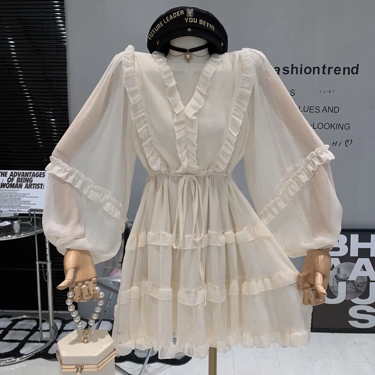 

2023 Spring Summer Apricot Mini Dress Sweet Women Hot Slim Office Lady Gentle Autumn Elegant Close Waist Loose Casual Vestido