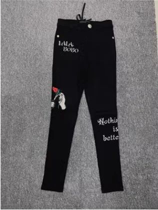 

Youth and vitality of foreign trade, high waisted heavy industry embroidery, women's elastic jeans
