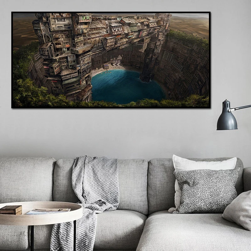 

House Under The Cliff Picture Poster Prints Visual Impact Painting Wall Art Paradise Modern Style Livng Room Home Decoration