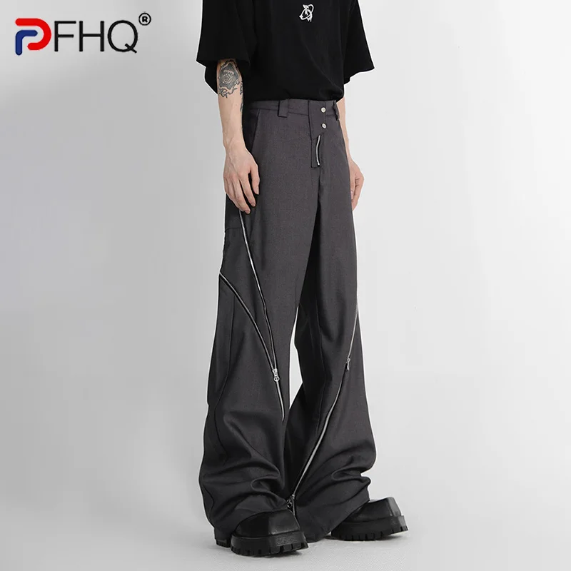 

PFHQ Niche Design Zipper Slit Men's Trousers Straight Casual Pants 2023 Wide Leg Darkwear High Quality Male Trendy Elegant Baggy