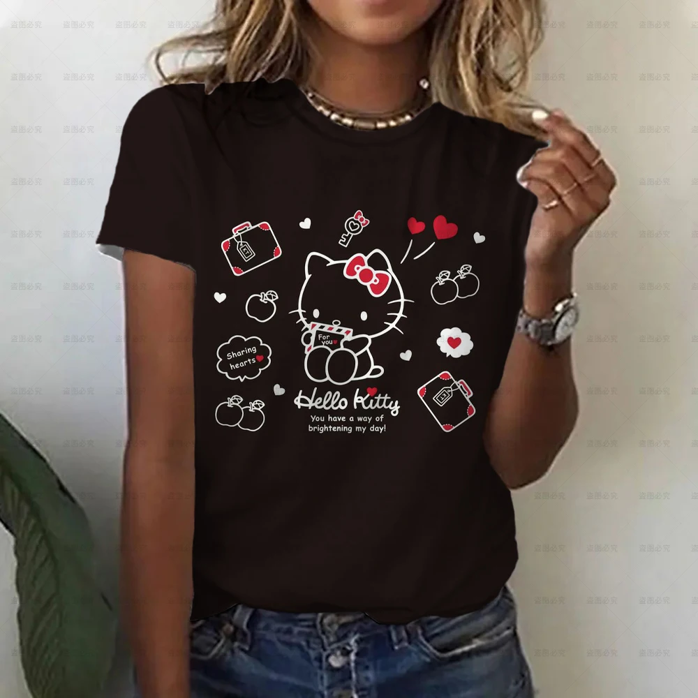 

Женская хлопковая Футболка с принтом Hello Kitty, Повседневная Свободная футболка с коротким рукавом и круглым вырезом, весна-лето 2022