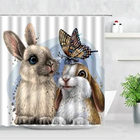 Lovely Rabbit Butterfly Children Shower Curtain Cartoon Animals Squirrel Fox Creative Art Modern Kids Bathroom Decor Curtain
