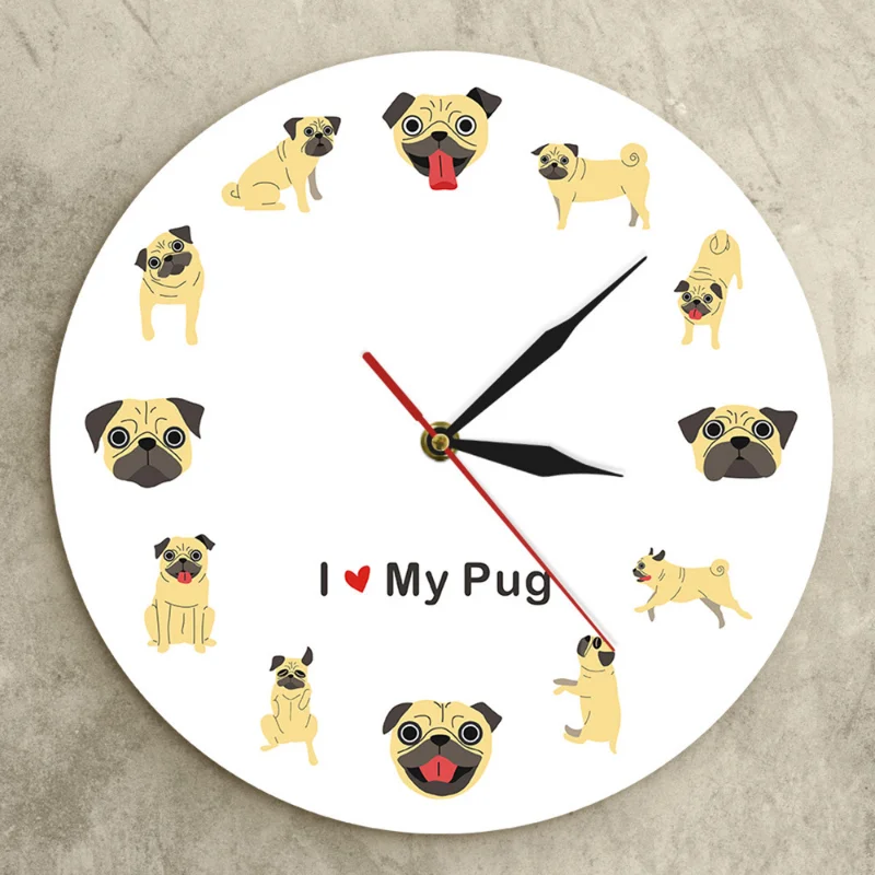 

Настенные часы с надписью «I Love Pug Dog»