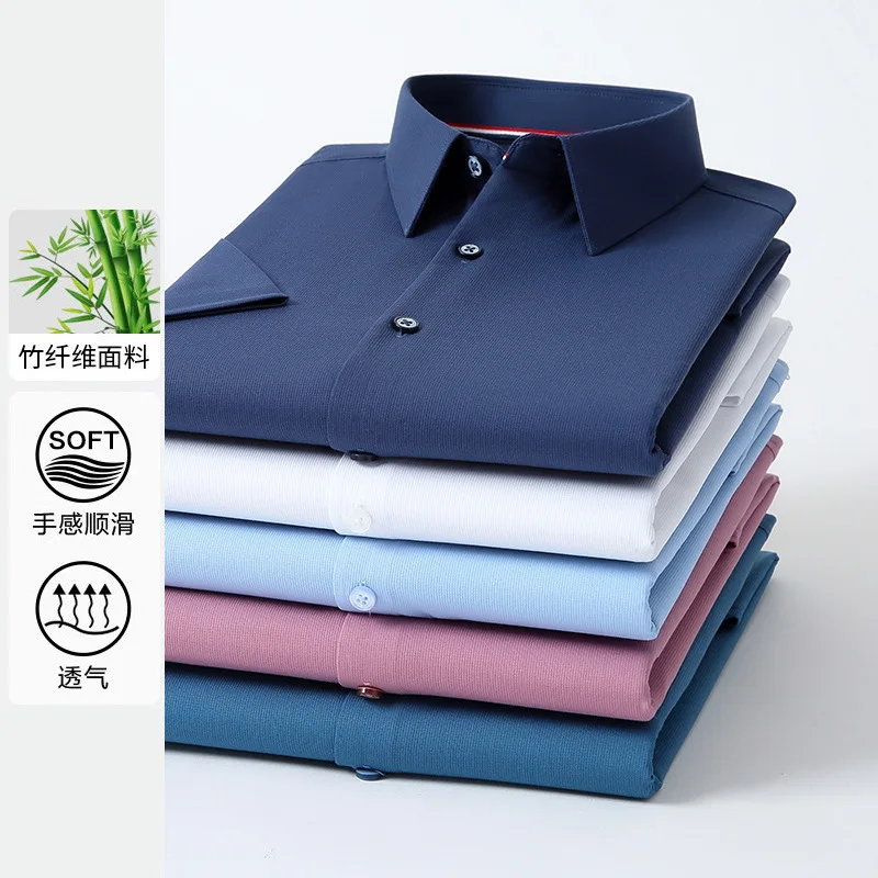 

Летняя новая мужская бесшовная рубашка с коротким рукавом, Мужская однотонная деловая Повседневная рубашка с принтом зубочисток из фибры ...