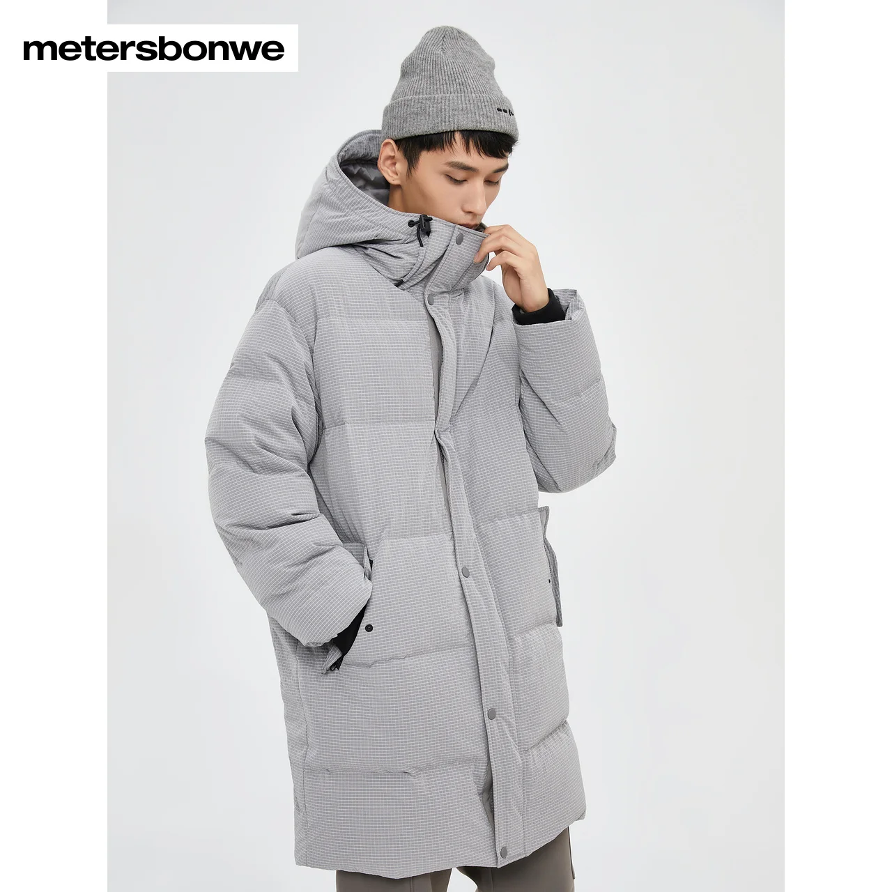 Metersbonwe Men's 22 New Winter Solid Color Stand Collar Hooded Down Jackets 80% Duck Down Loose Thick Medium Length Warm Wear