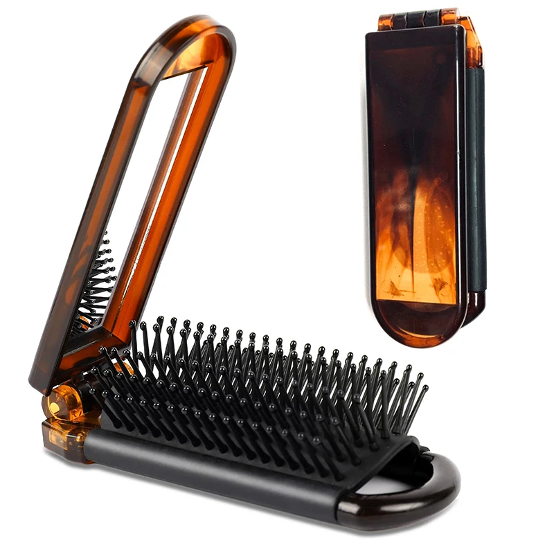 

Янтарная Пластиковая Складная Расческа с зеркалом, дорожная портативная мини-Расческа с подушкой безопасности, Антистатическая щетка для волос, массажный подарок