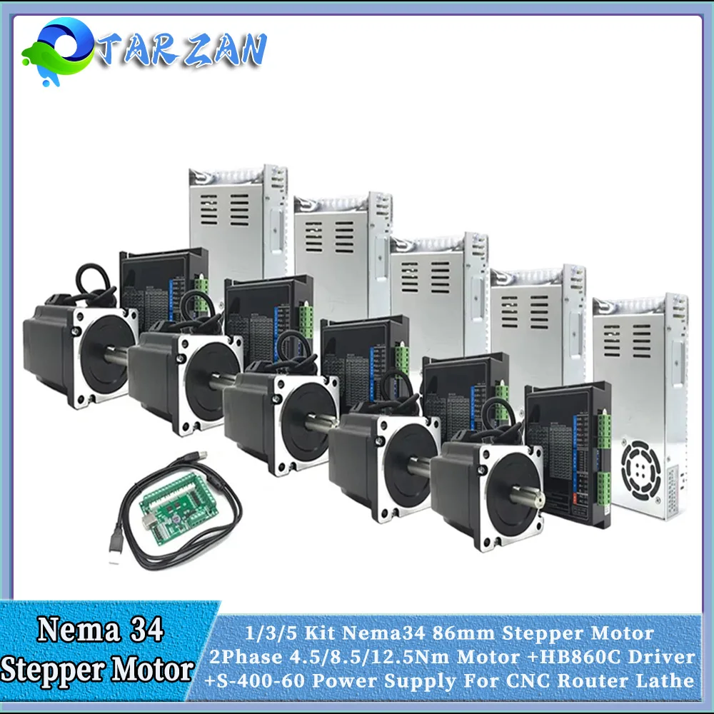 1-5-осевой шаговый двигатель Nema34 комплект контроллера блока питания 400 Вт 4 5/8 5/12NM 86