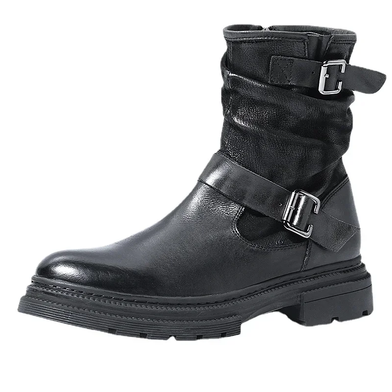 Кроссовки мужские из натуральной коровьей кожи роскошные байкерские ботинки до