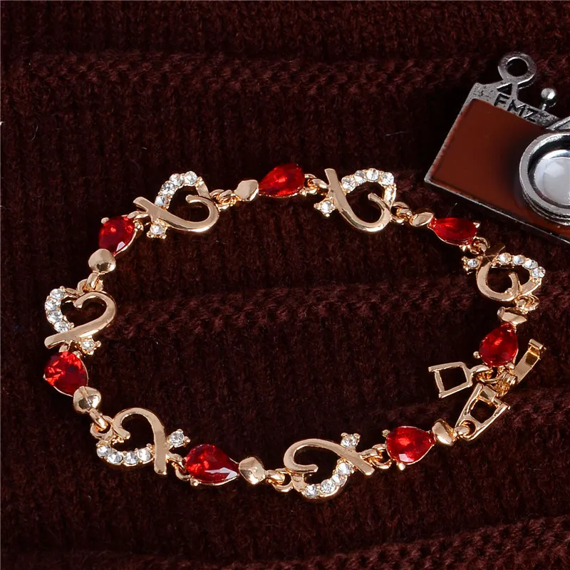 

MISANANRYNE Hot Gold Color Colorful Waterdrop Austrian Crystal Fashion Beautiful Heart Bracelet Jewelry Nice Shipping