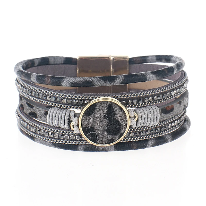 Новый плюшевый браслет с бриллиантами креативный Леопардовый принт магнитная