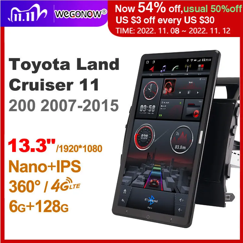 

Автомобильный радиоприемник 13,3 дюймов Ownice 1Din Android 360 для Toyota Land Cruiser 11 200 2007-2015, автомобильный аудиоплеер SPDIF 4G LTE без DVD