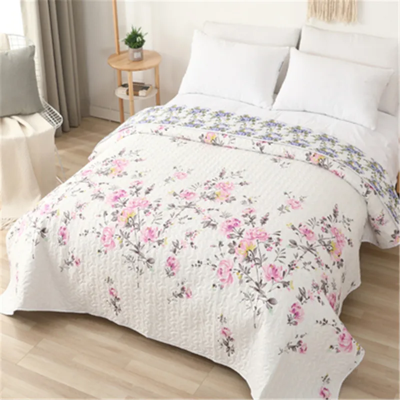 

Fashion Bedding Quilted Bedspread on The Bed Floral Print Summer Duvet Quilt Blanket AB Sides Coverlet Cubrecam Bed Cover Colcha