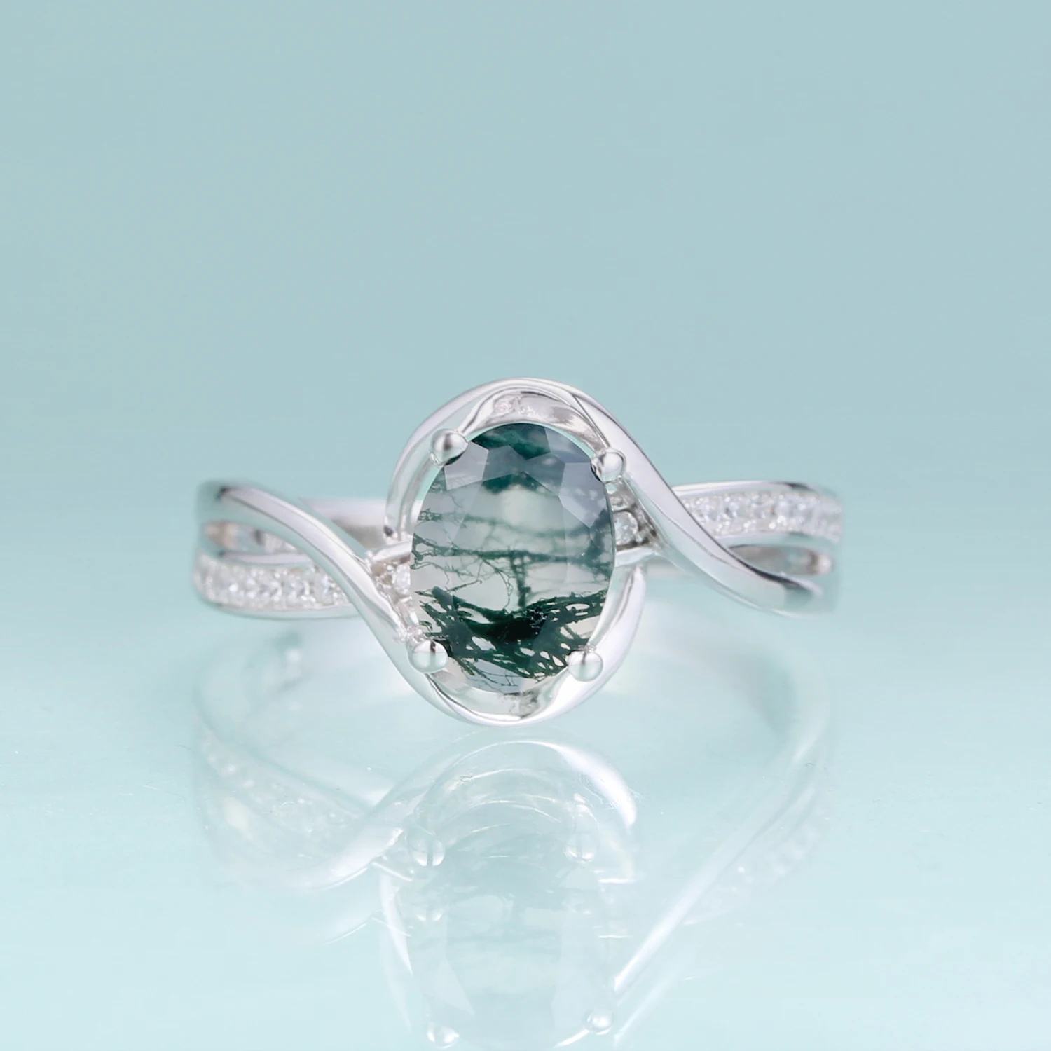 

Женское кольцо из серебра 925 пробы с натуральным Мохом и агатом