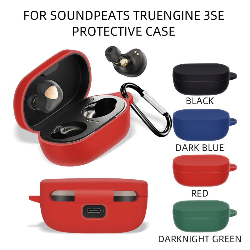 Funda de silicona suave para auriculares SoundPEATS Truengine 3 SE, funda protectora para auriculares inalámbricos con Bluetooth, con gancho, 3SE