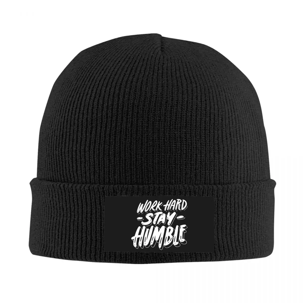 

Work Hard Stay Humble Motivation Quote Knitted Hat Velvet Applique Warm Anniversary Gift