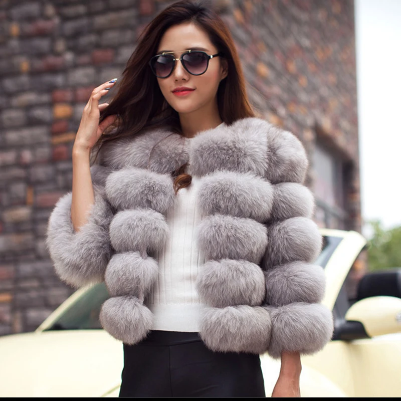 ICCLEK 2022 Winter New Fashion Women Faux Fur Coat Female Black Elegant Fluffy Thick Warm Artificial Fox Fur Coat Outerwear