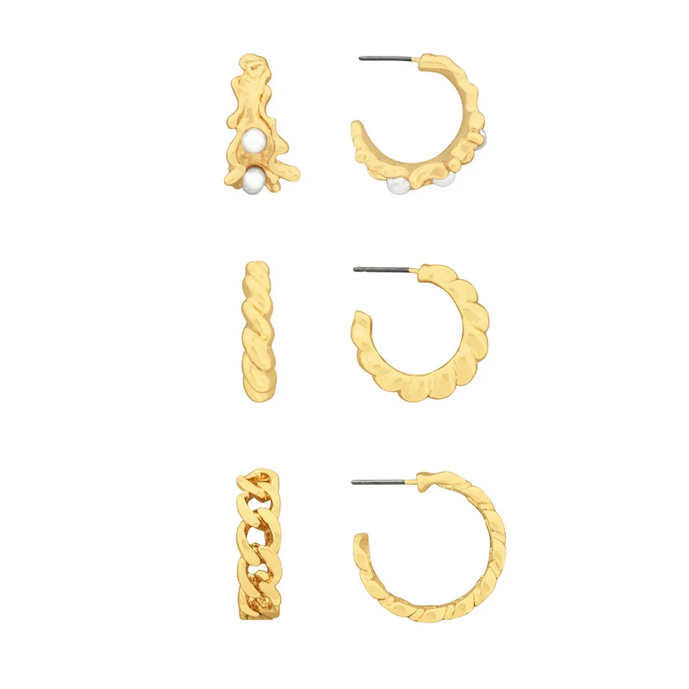 

3 пары витые серьги-кольца, эффектные золотые текстуры, Необычные темпераментные ювелирные изделия, бижутерия в подарок