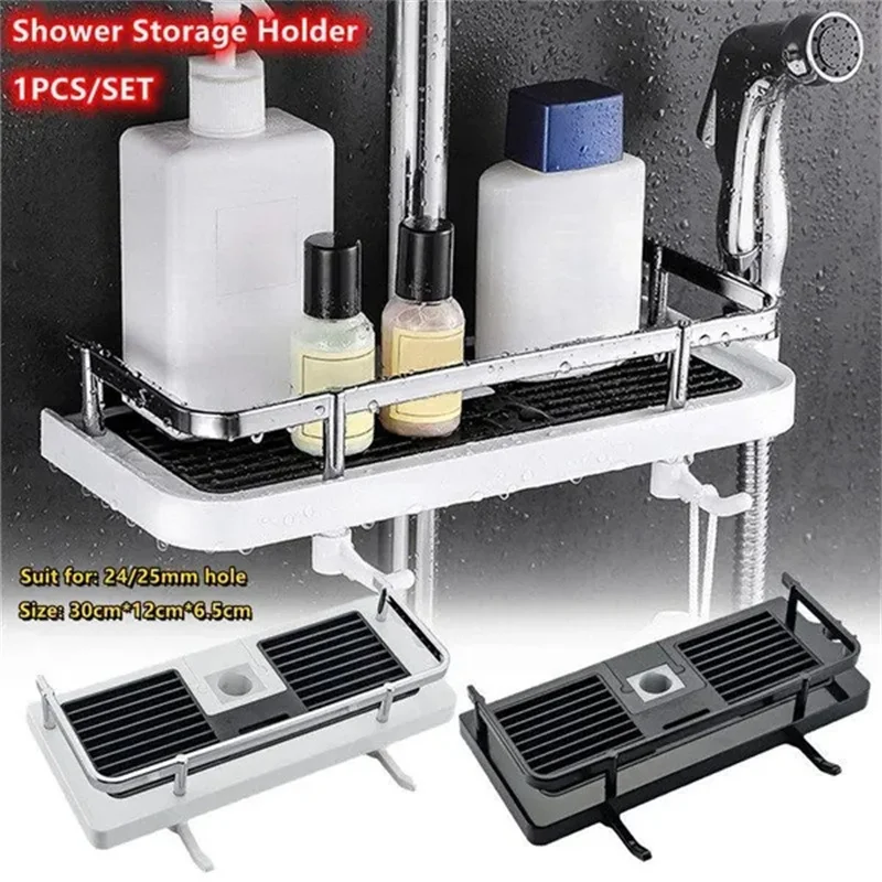 

Shower Storage Rack Bathroom Shelf Pole Shelves Shampoo Tray Stand No Drilling Wall Mounted Shelf Tray Rack Bathroom Accessorrie