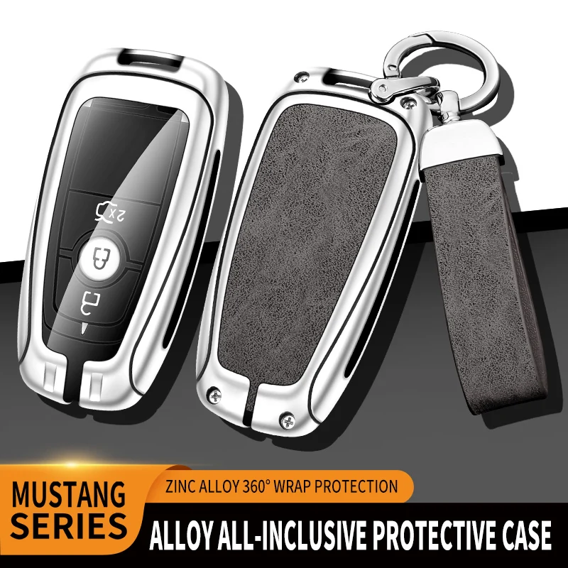 

New Zinc Alloy Leather TPU Smart Car Remote Key Bag For Ford Mustang 2018 2019 2020 Accessories