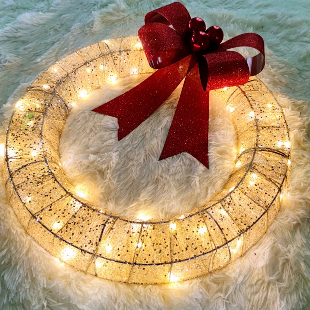 

Christmas Wreath with LED Light Battery Powered Front Door Hanging Garland for Home Decor Navidad Holiday Festive Party Supplies
