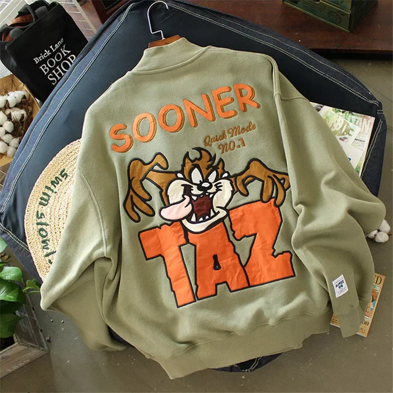 

Y2K Letter Print Anime Women's Jacket Loose Couple Baseball Uniform Harajuku American Street Jacket Thicker