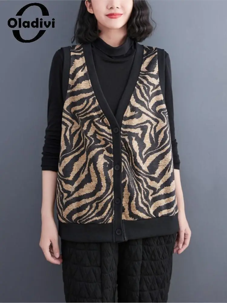 

Женский бархатный свитер без рукавов Oladivi большого размера с леопардовым принтом, новинка сезона весна-осень 2022, вязаная одежда, повседневн...
