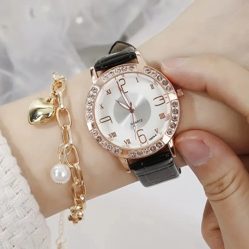 Enlarge Ladies Watch Set Fashion Starry Dial Bracelet Women's Leather Strap Quartz Girl's WristWatch