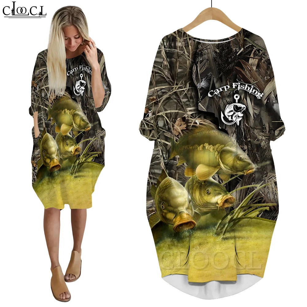 

Популярное платье CLOOCL с принтом для ловли окуня, модное забавное 3D платье с карманами, женская одежда для вечеринки в стиле Харадзюку, плать...