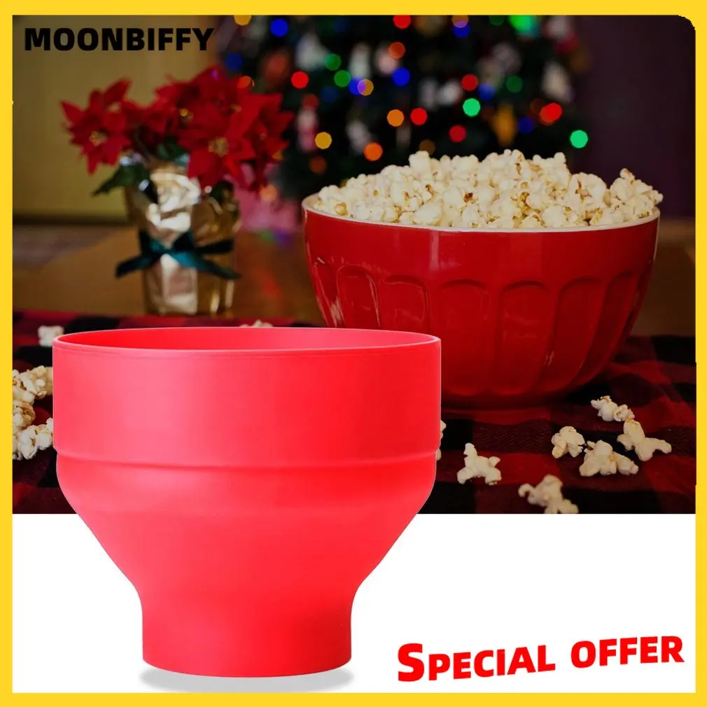 

Microwave Foldable Popcorn Bucket Silicone Popcorn Bowl Creative High Temperature Resistant Large Covered Silicone Bucket cocina